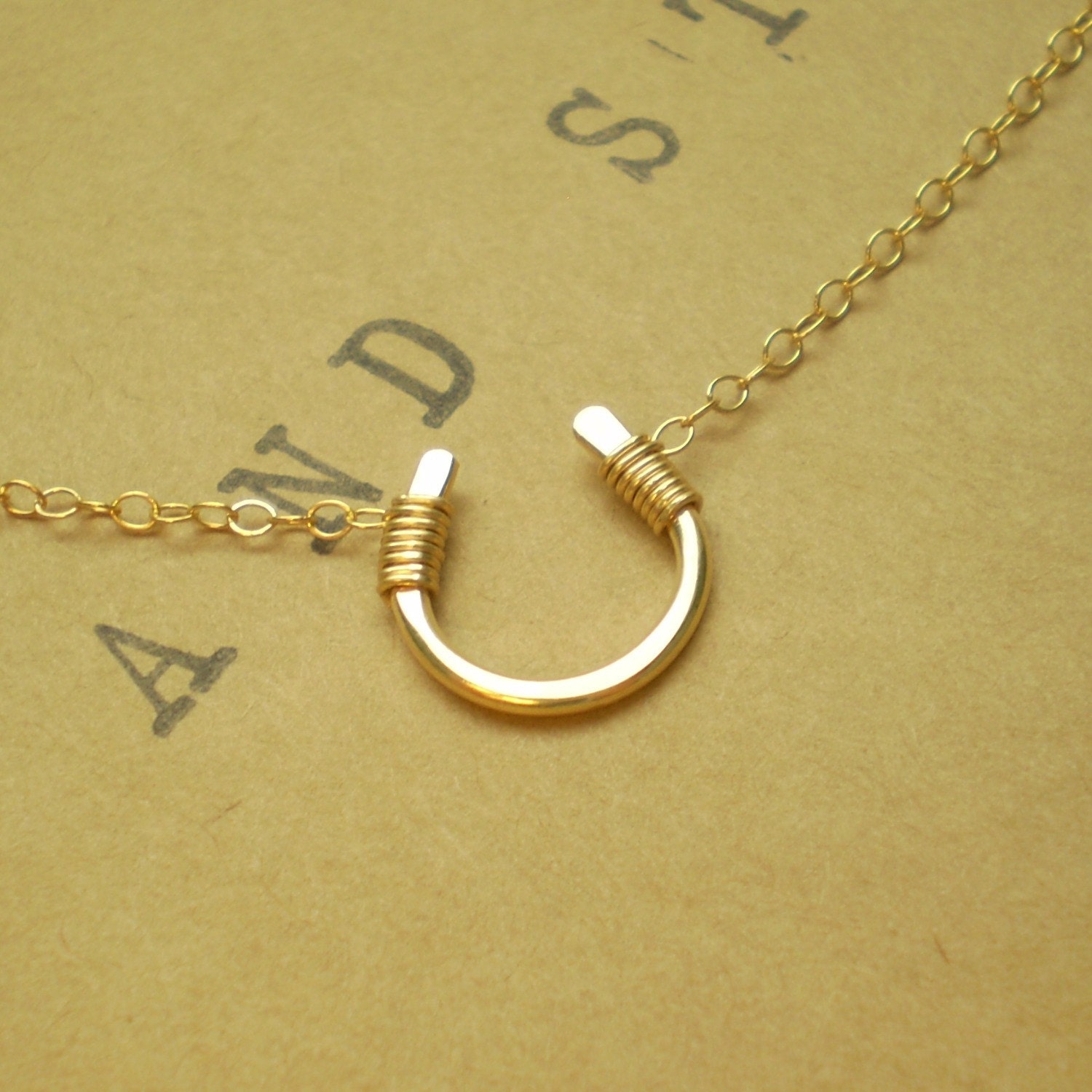 Tiny Luck Necklace - Tiny Hand Formed Gold Filled Horseshoe on Delicate Gold Filled Chain