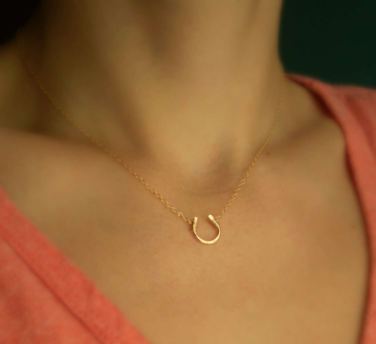 Tiny Luck Necklace - Tiny Hand Formed Gold Filled Horseshoe on Delicate Gold Filled Chain