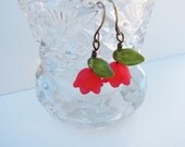 Spring Blooms - Lucite Red Flower and Brass Earrings