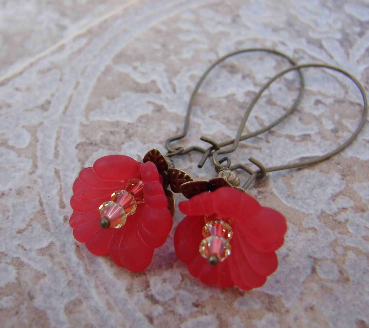 Red Lucite Flower - My Love Blooms for You Earrings