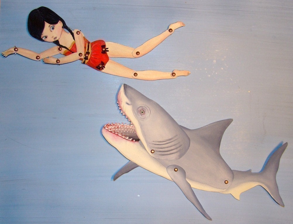 Shark Attack- jointed paper doll set-Assembled