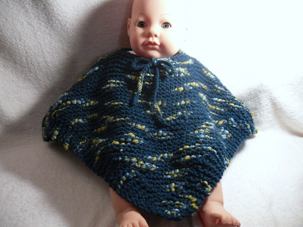 Hand Knitted Baby Poncho in Tickle Me Teal- size 6 mo to 2 year - Sale Item