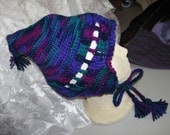 HandCrocheted Snow Boarding Purple Blue Teal Hat Ear Flaps