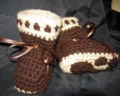 Brown Crocheted Bear Paw Booties w Satin Ties