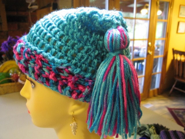 Child Jester Hat Teal and Peacock with two tassles