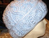 Elegant Adult Crocheted Cable Designed Hat w Intricate Cuff