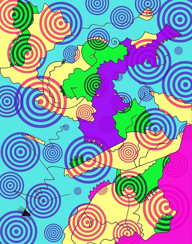 Smile - 11x14 Abstract, Modern, Contemporary, Fun, Bright, Colorful, Blue, Green, Pink, Purple, Yellow, Circles, Art Print
