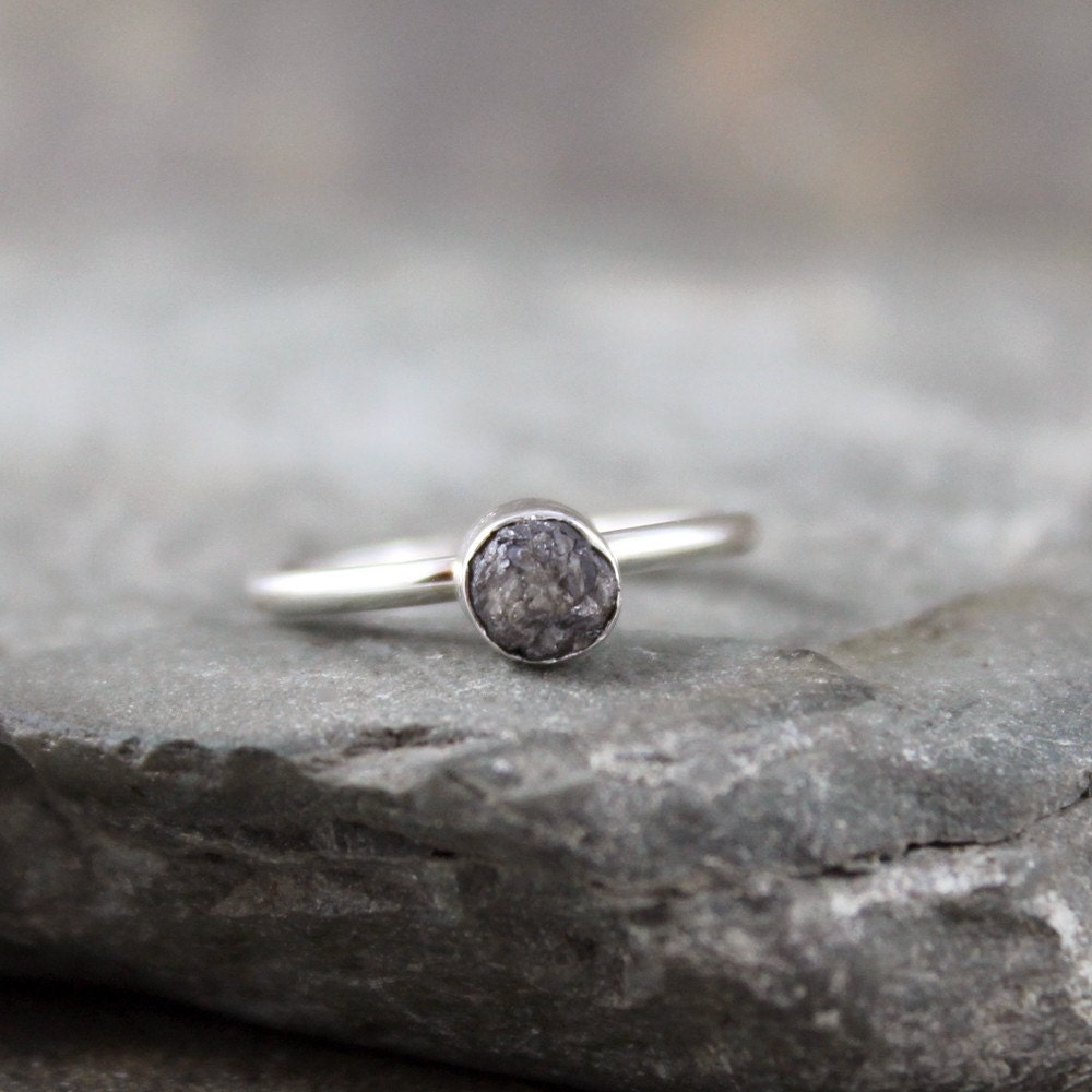 Rough Diamond Solitaire Ring Bezel Set in Sterling Silver - Silver Artisan Jewellery - Handmade and Designed by A Second Time