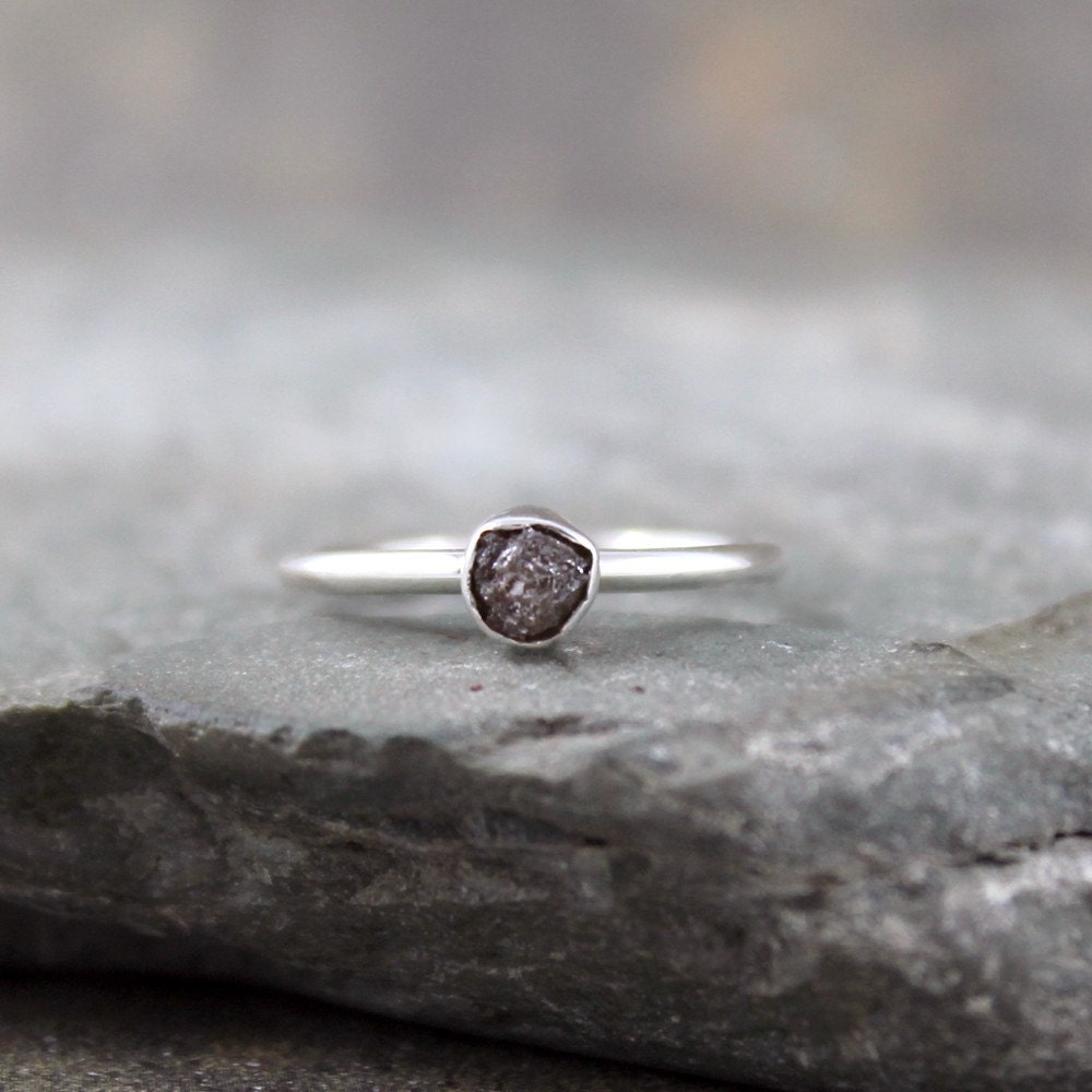 Rough Diamond Solitaire Ring Bezel Set in Sterling Silver - Silver Artisan Jewellery - Handmade and Designed by A Second Time