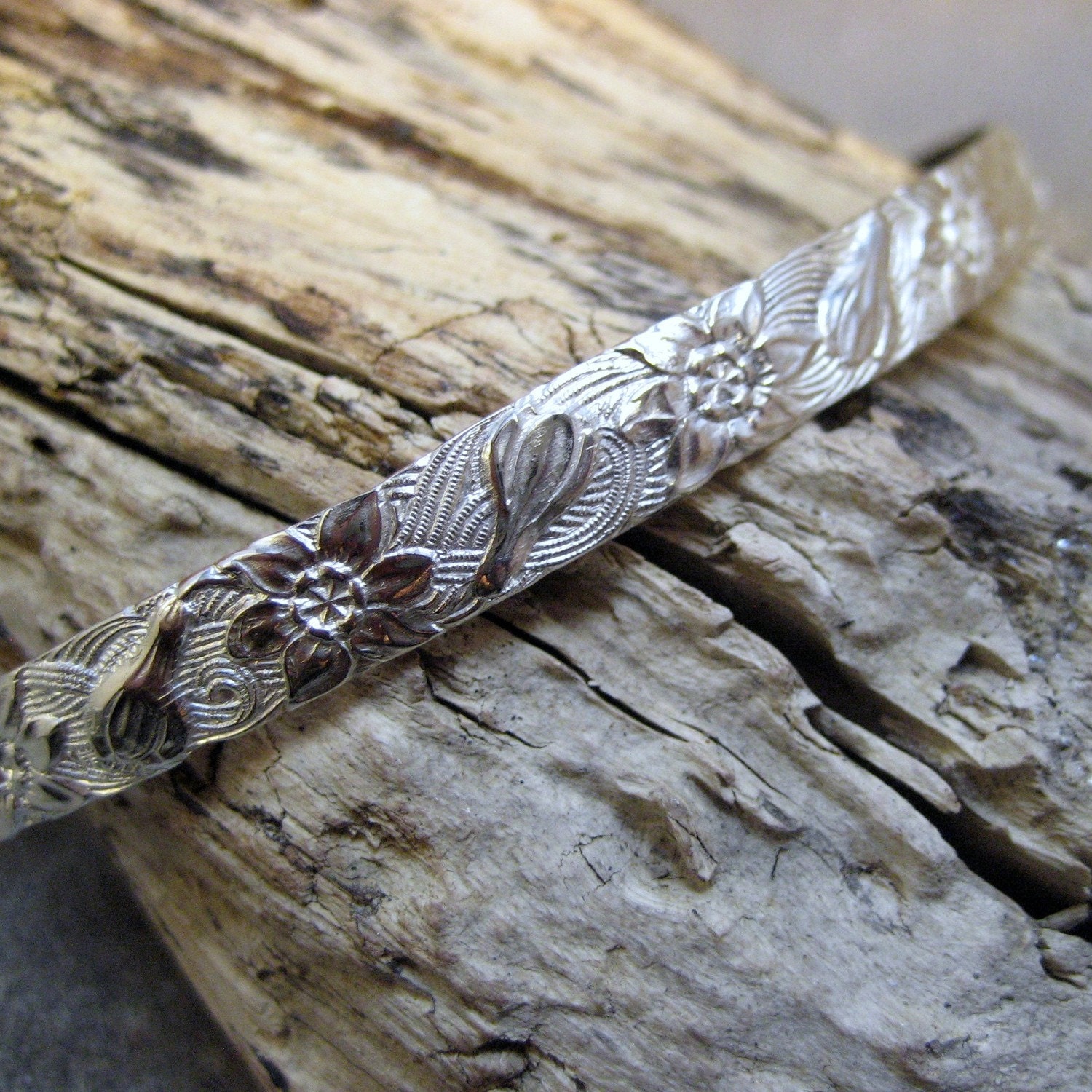 Sterling Silver Lei Bangle Bracelet - Hand Made Silver Artisan Jewelry - Designed by A Second Time