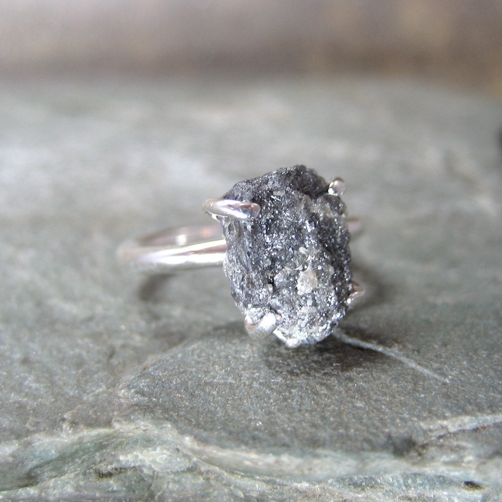 RESERVED - Three Carat Rough Diamond Solitaire and Sterling Silver Ring -  Artisan Jewellery - Handmade and Designed by A Second Time
