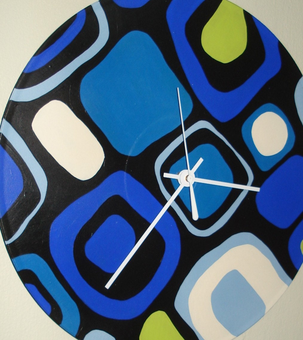 Handpainted recycled record clock