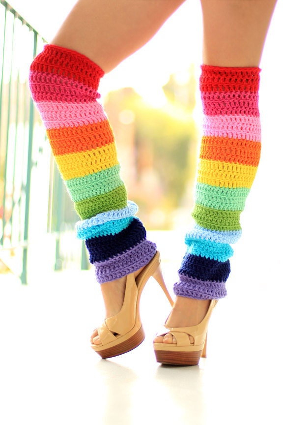Double Rainbow Leg Warmers - Over The Knee - Stripes