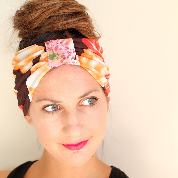Turban Headband in Tropical Large Scale Floral  Print