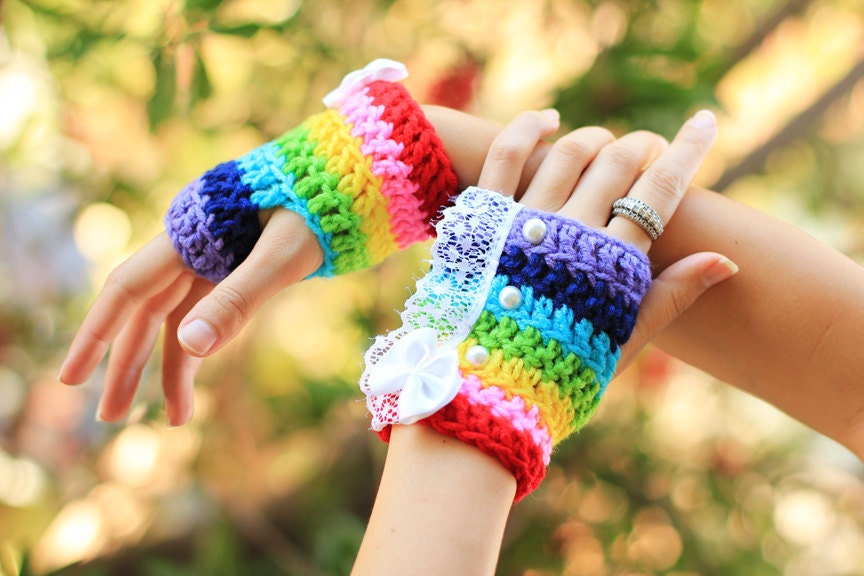 Rainbow Fingerless Gloves