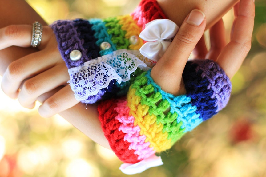 Rainbow Fingerless Gloves