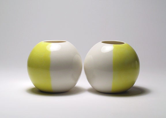 Pair of Sphere Vases, Number 2, in Yellow and White - ON SALE