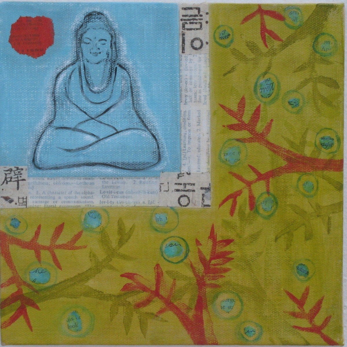 Forest Buddha Original 8x8 Mixed Media