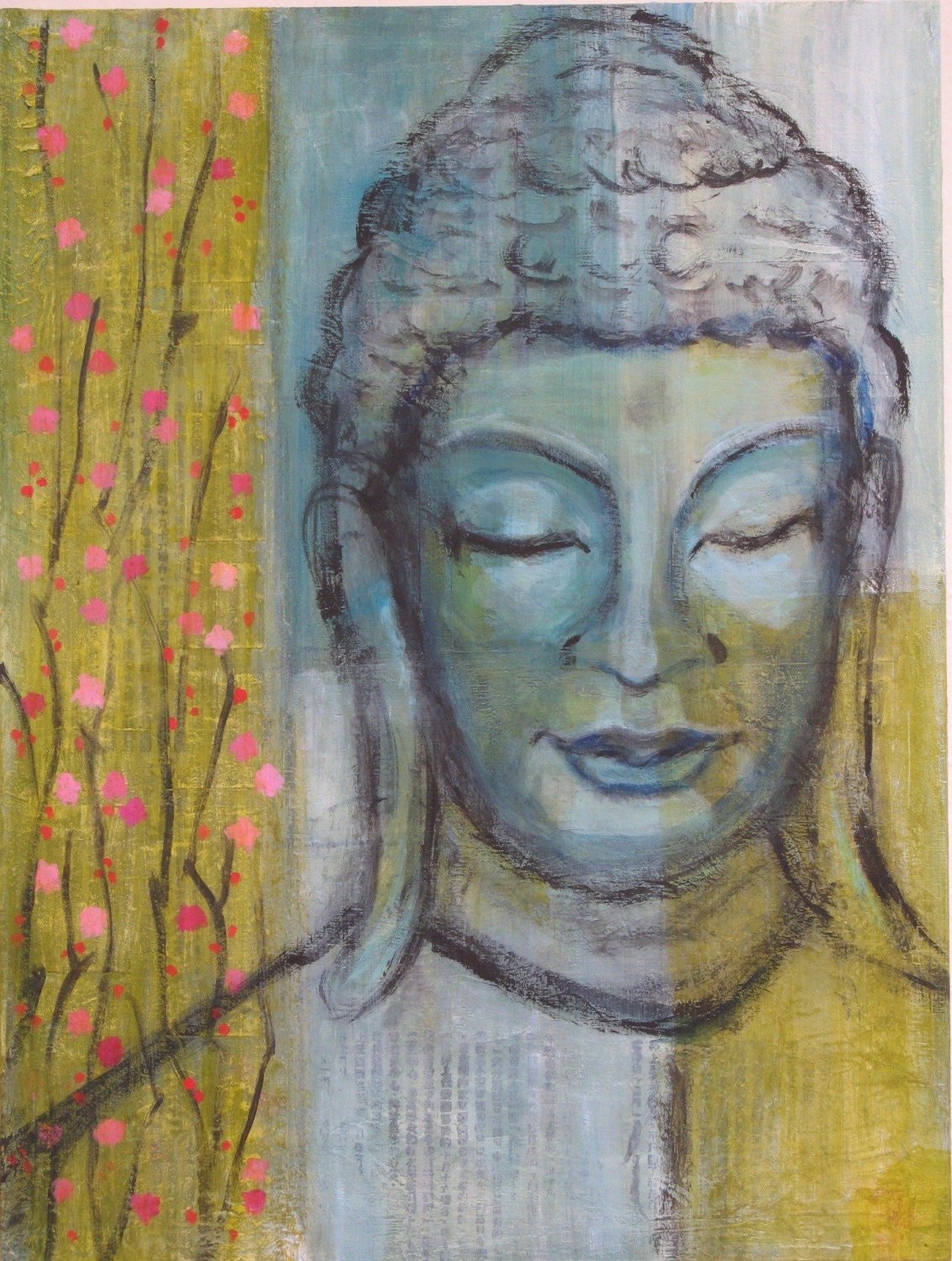 Blossoming Blue Buddha 12x16 Original Acrylic