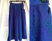 Vintage Cobalt Blue and Green Silk Skirt. Maxi Skirt. Long Skirt. Designer Fashion. Size 2. Size Small. 1980s. Carlisle.