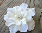 Delicate Light Ivory Flower with a Brilliant Rhinestone Center Flower Hair Clip Fascinator