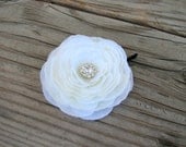 White Ranunculus with a Brilliant Rhinestone Center Flower Hair Clip Fascinator