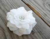 Mini White Flower Fascinator Gardenia with a Brilliant Rhinestone Center Hair Pin