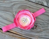 Clearance Flower Fascinator Ranunculus in Shades of Pink on a Pink Stretchy Headband