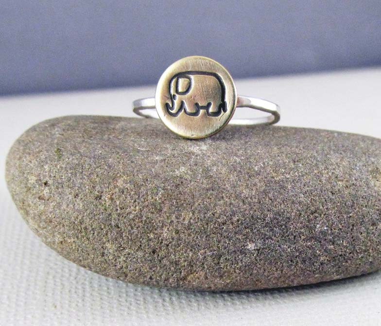 Lucky Elephant Ring in Sterling Silver and Brass, mixed Metals