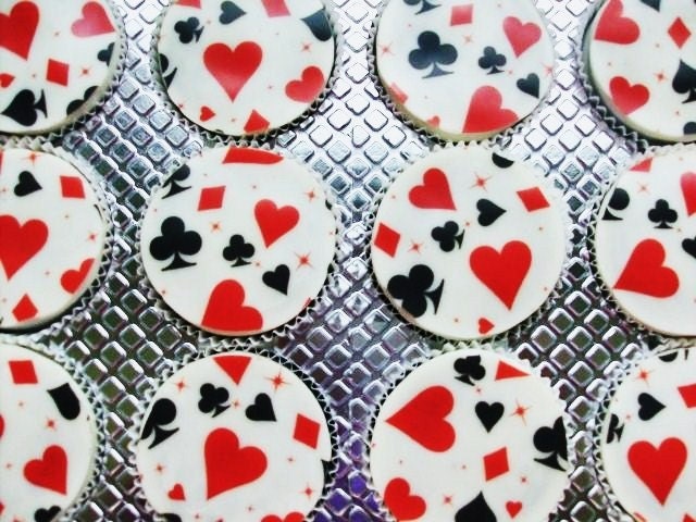 1 Doz VEGAS Designer Chocolate Covered Oreos Black Red Card Suits Casino Heart Diamond Spade Club