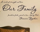 Our Family Founded On Faith Joined In Love Forever Together vinyl lettering wall saying home decor art sticker decal 20 tall x 40 wide