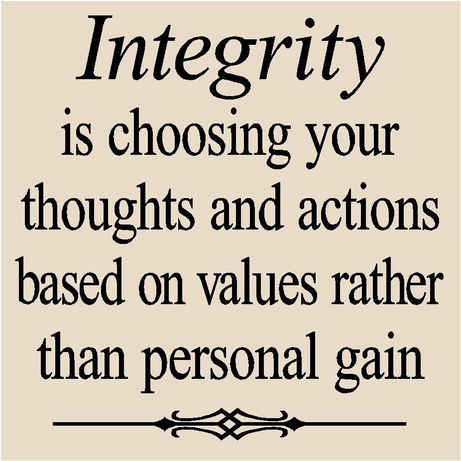 T62 Integrity is choosing your thoughts and actions based on values rather than personal gain Vinyl lettering quote tile Decal