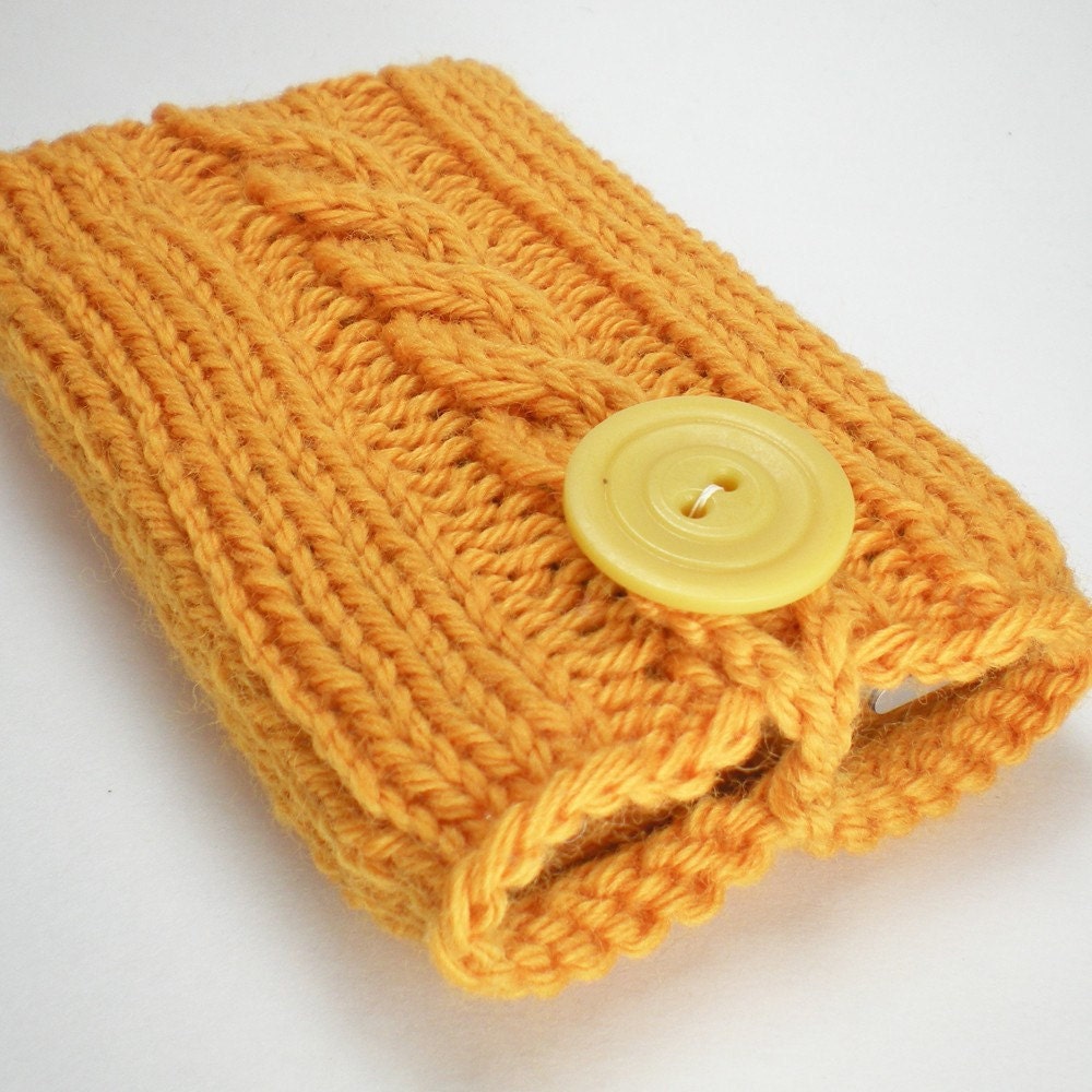 Hand knit iPhone case or iPod cozy in Caution Yellow (MP3 player, cell phone, or camera case)