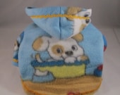 Etsy Hoodies for Small Dogs in Blue Fleece with Puppy Print