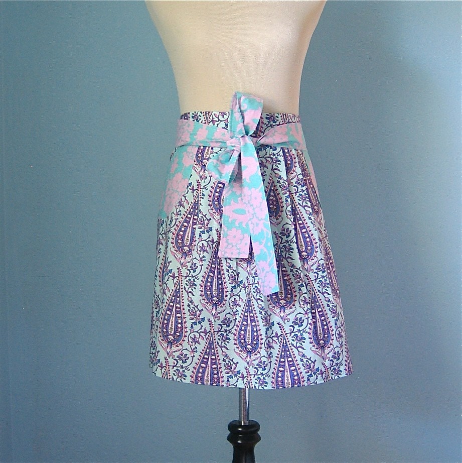 SALE 25% off - Blue Paisley Half Apron for Women with Amy Butler Fabric