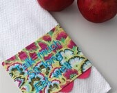 SALE 25% off - Kitchen Towel with Amy Butler Fabric and Embroidery - Talk Much Sit Long Eat Well