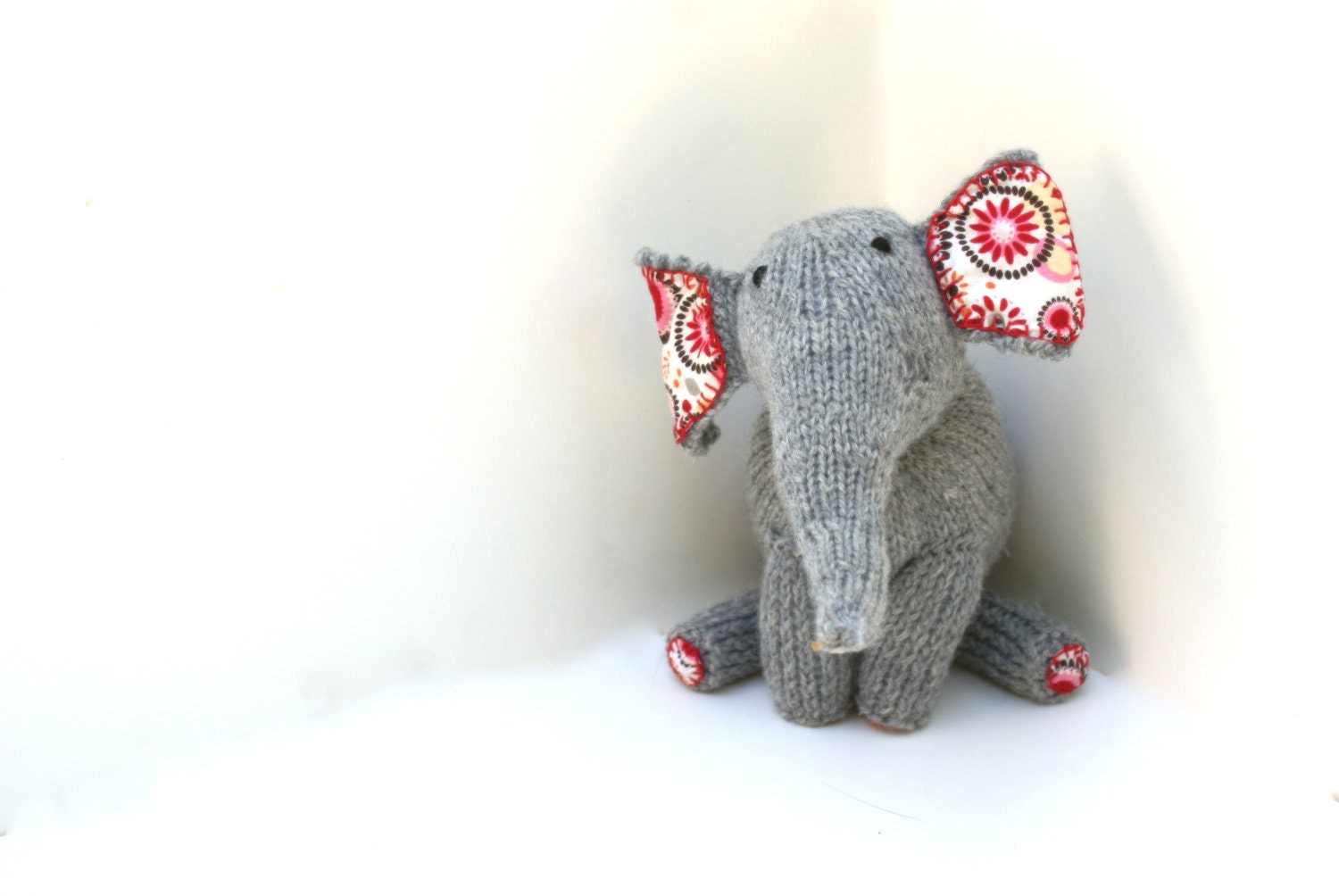 Light Gray Wool Handmade Knit Toy Elephant