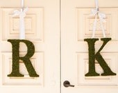 Moss Covered 18 inch WEDDING Church Door Initials Monogram Letters Door Wreath (SET OF 2)