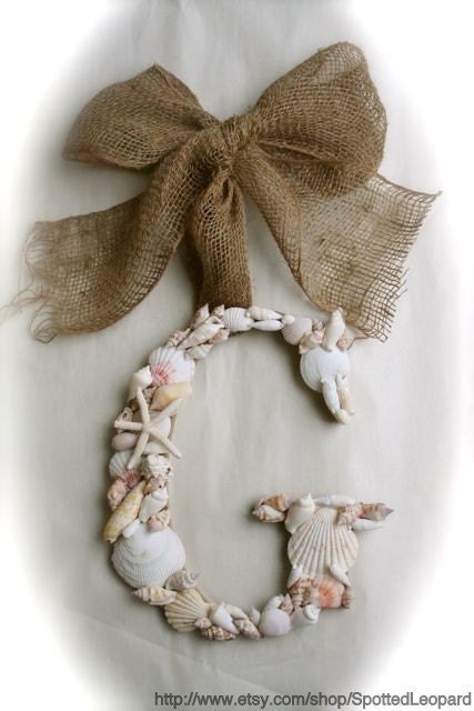 SEA SHELL Covered 12 Inch WEDDING Initial Letter  Monogram Door Wreath
