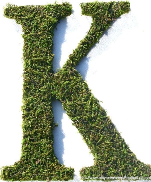 Moss covered 12 inch Initial letter K