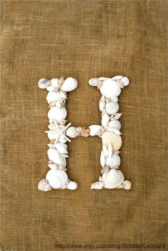 Sea Shell Covered 24 Inch Wedding Initial Letter  Monogram Door Wreath