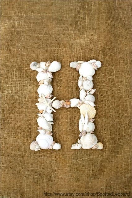 Sea Shell Covered 24 Inch Wedding Initial Letter  Monogram Door Wreath