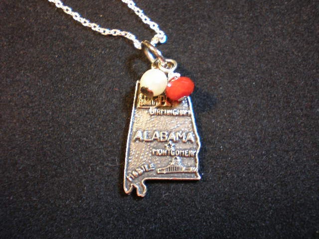 Alabama Crimson Tide Sterling Silver Map Charm Pendant