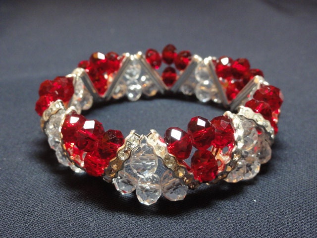SALE Crimson Red & White Beaded Triangle Bracelet