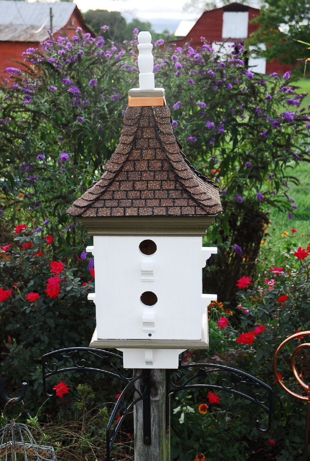 Handcrafted Bird House Elegant Large Birdhouse Painted Pagoda Style Asphalt Shingle Roof