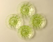 Vaseline Glass Butter Pats: Set of 4 Pale Green EAPG, Unknown Daisy Pattern