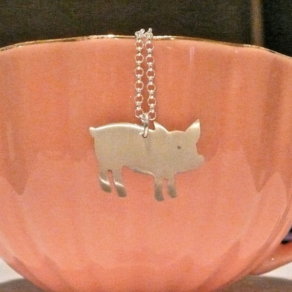 Tea cup pig sterling silver necklace