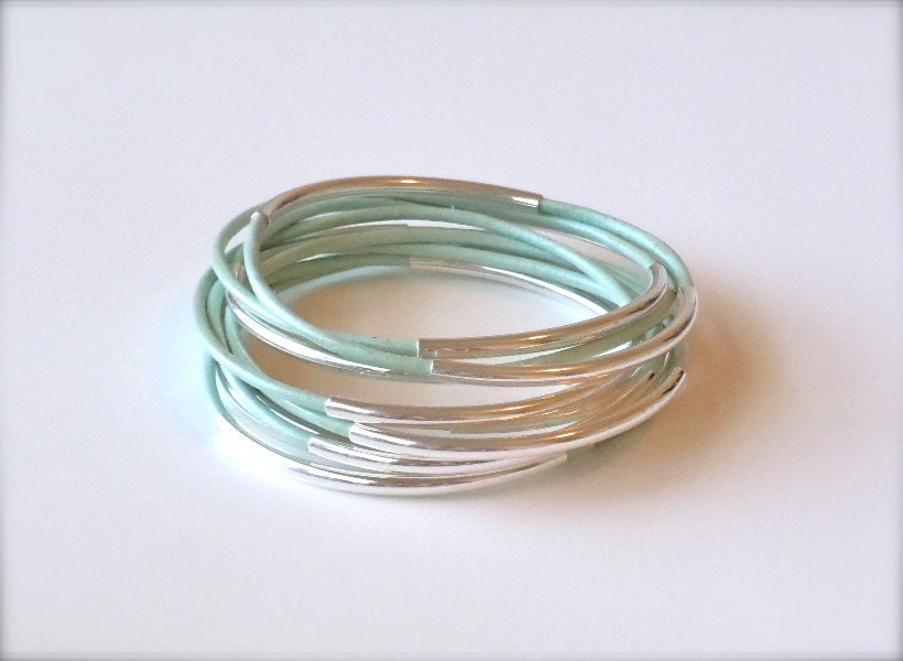 MINT Leather Bracelets Double the Silver Tube Bead leather jewelry bangles 10