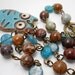 Ceramic Owl and Gemstone Necklace, Multi Colored Jasper, Aqua Blue Turqoise Rustic Ceramic Owl Pendant, Bird Fashion