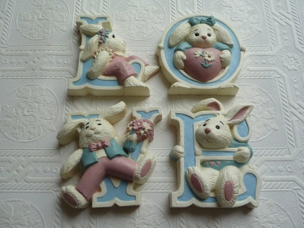 LOVE Letters Home Decor Bunnies Supplies Art Wall Hanging Nursery Crafts Hard Plastic Burwood Products Unique Easter